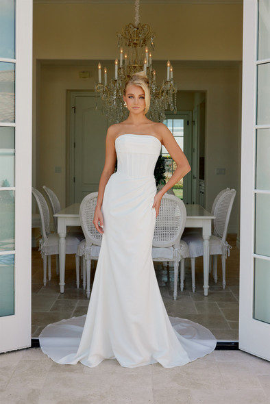 Nox Anabel JE1084 Classic Stretch Satin Bridal Gown With Pleating And Train