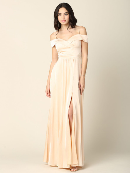 Eva USA 3355 Satin Off-The-Shoulder Bridesmaid Dress With Pocket