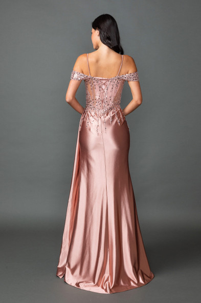 Dancing Queen 4551 Sequined Formal Prom Gown In Stretch Satin