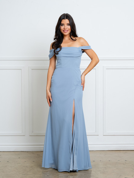 Eva USA 3537 Minimalist Classic Off The Shoulder Bridesmaid Dress In Chiffon