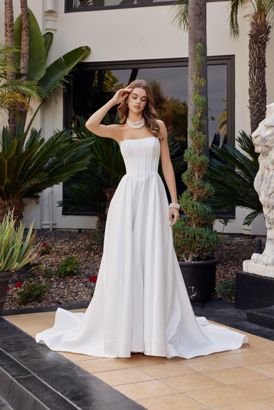 Nox Anabel JW1045 Satin Minimalist Bridal Gown With Chapel Train