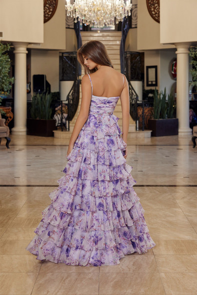 Nox Anabel Q1777 Layered Chiffon Floral Print Prom Gown