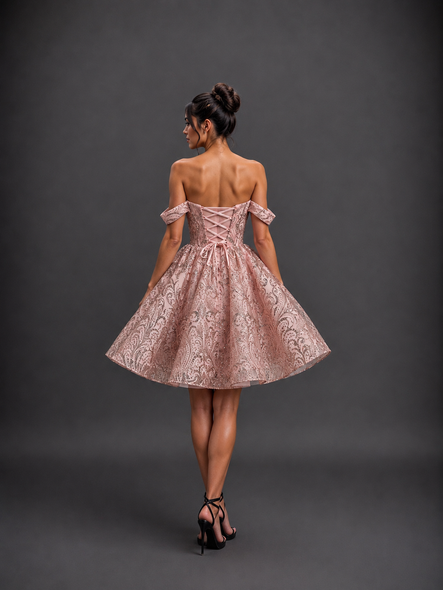 Dancing Queen 3440 Short Brocade Off-The-Shoulder Homecoming Dress