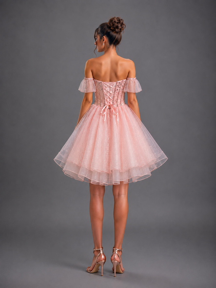 Dancing Queen 3437 Short Tulle Homecoming Dress With Corset Back