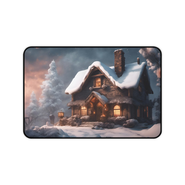 Fantasy Cottage Winter Snow Desk Mat 12 x 18