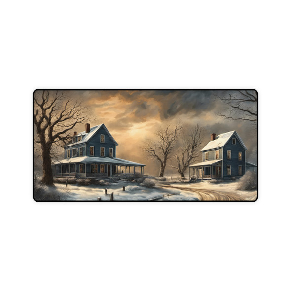 Currier and Ives inspired Homestead Winter Desk Mat Mouse Pad