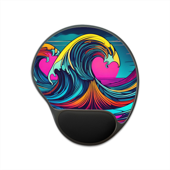 Neon Waves Mouse Pad With Wrist Rest| Ergonomic design to help alleviate carpal tunnel