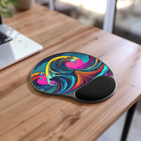 Neon Waves Mouse Pad With Wrist Rest| Ergonomic design to help alleviate carpal tunnel