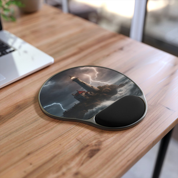 Lighthouse in the Storm Ergonomic Mouse Pad With Wrist Rest for Preventing Carpal Tunnel.