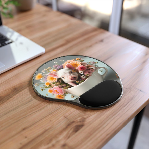 Piglet in a Teacup Mouse Pad With Wrist Rest