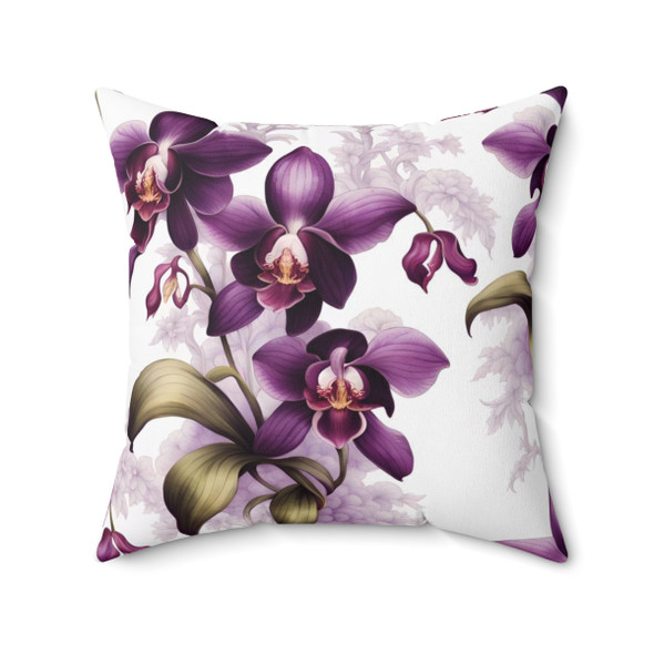 Purple Orchids Pattern Decorative Accent Throw Square Pillow in purple white for sofa couch pillows