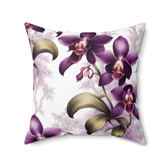 Purple Orchids Pattern Decorative Accent Throw Square Pillow in purple white for sofa couch pillows