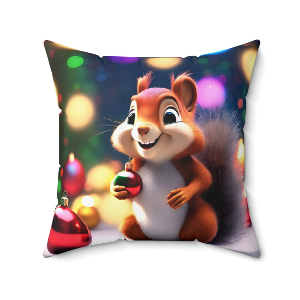 Squirrel "Shiny" Decorative Accent Throw Square Pillow squirrel lover christmas holiday sofa couch pillow