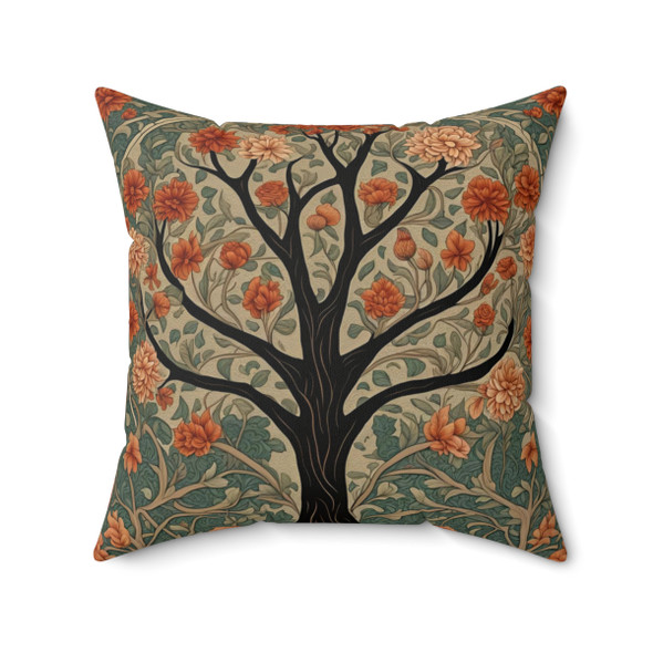 Rowan Tree Old World Style Tree of Life Decorative Accent Square Throw Pillow william morris inspired terra cotta teal couch sofa pillows