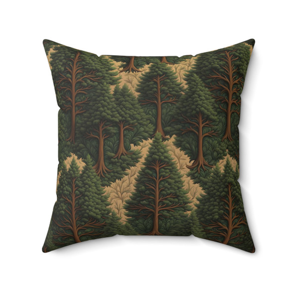 Pine Tree Pattern Decorative Accent Polyester Square Throw Pillow green brown black tan mens pillow pillows sofa couch