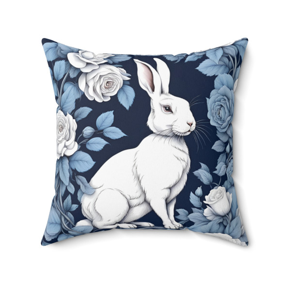 White Woodland Rabbit in Blue Decorative Accent Throw Pillow Sofa Couch Living Room Decor bed bedroom pillows white rabbit zipper