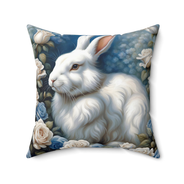 Fluffy White Bunny Rabbit Decorative Throw Pillow Sofa Couch Living Room Decor Bed Bedroom Kids Pillows De Jouy Styling blue white roses