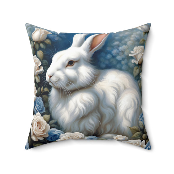 Fluffy White Bunny Rabbit Decorative Throw Pillow Sofa Couch Living Room Decor Bed Bedroom Kids Pillows De Jouy Styling blue white roses