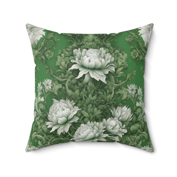 Peonies on Green Accent Throw Pillow