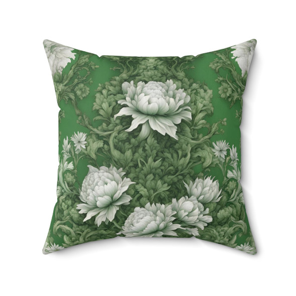 Peonies on Green Accent Throw Pillow