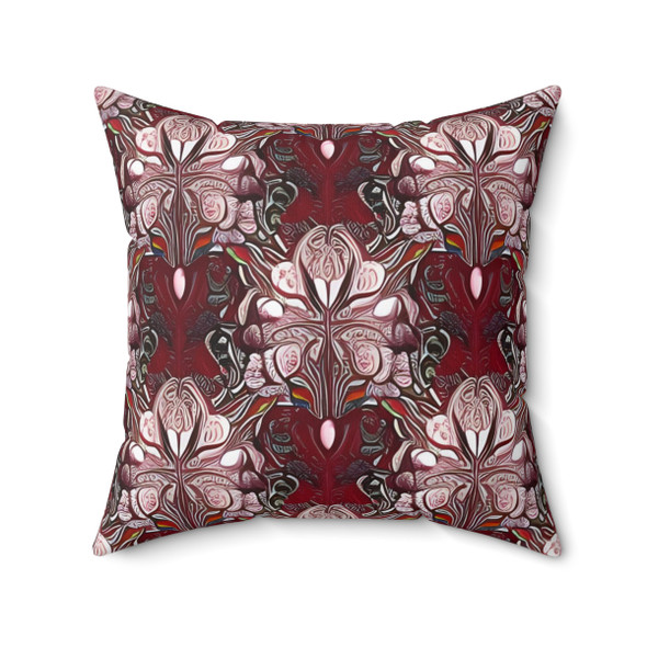 Burgundy Floral Pattern Accent Throw Pillow
