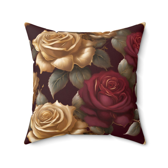 Roses in Burgundy and Gold Throw Pillow