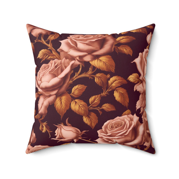 Rose and Gold Accent Fantasy Toile Inspired Throw Pillow