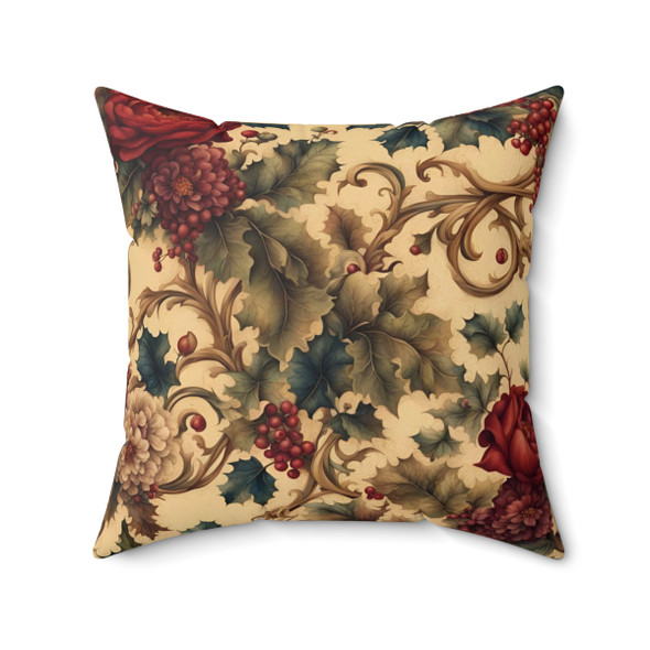 Flowers and Holly Elegant Christmas Decorative Accent Throw Pillow
