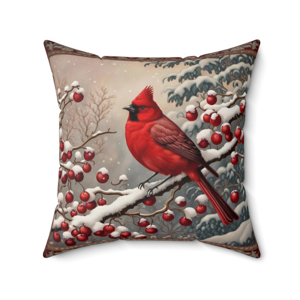 Winter Cardinal Bird Throw Pillow| William Morris inspired| Cottagecore