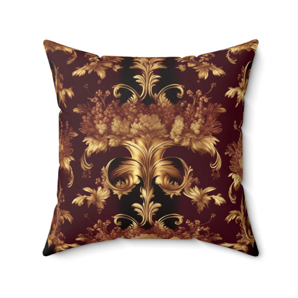 Burgundy and Gold Victorian Pattern Toile Inspired Decorative Throw Pillow