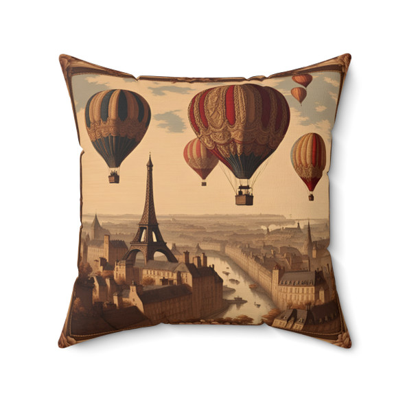 Tapestry Style Old World Paris Hot Air Balloon Throw Pillow