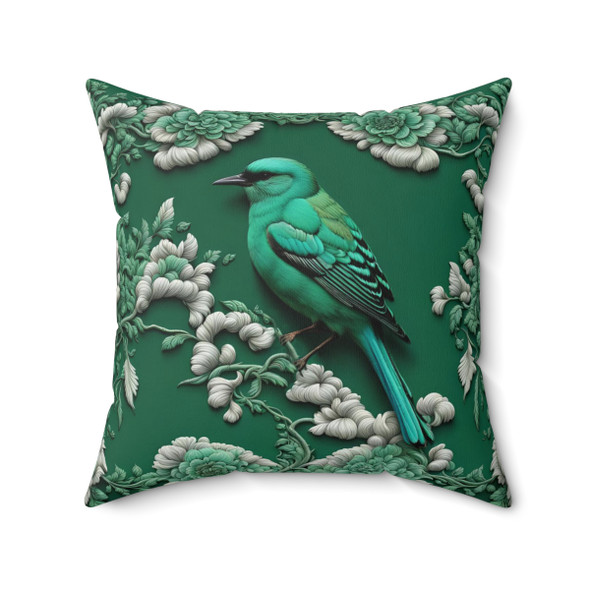 Emerald Songbird Throw Pillow| Woodland Bird |Floral Design| William Morris Inspired