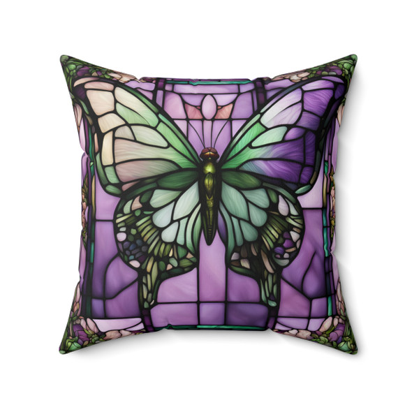 Stained Glass Butterfly Design Spun Polyester Square Decorative Throw Pillow Living Room Sofa Couch cushion Accent 