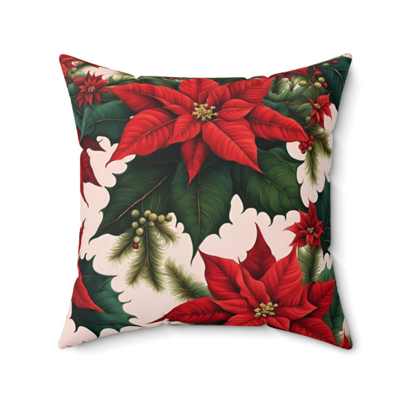 Holly and Poinsettia Design Square  Throw  Pillow decorative accent cushion for sofa couch green red white christmas holiday