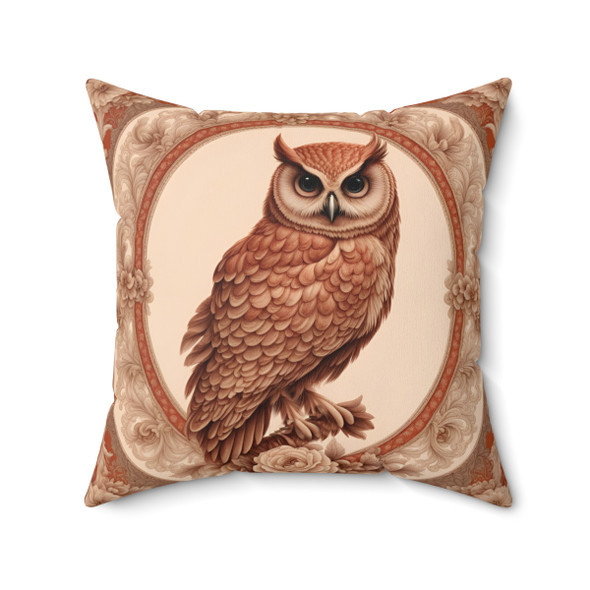 Terra Cotta Owl Throw Pillow for Living Room Sofa or Couch. Great for dorm room, bedroom, and owl lovers.