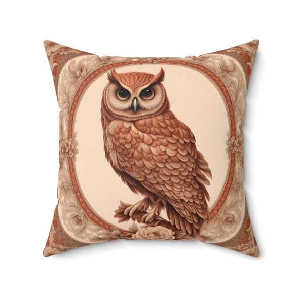 Terra Cotta Owl Throw Pillow for Living Room Sofa or Couch. Great for dorm room, bedroom, and owl lovers.