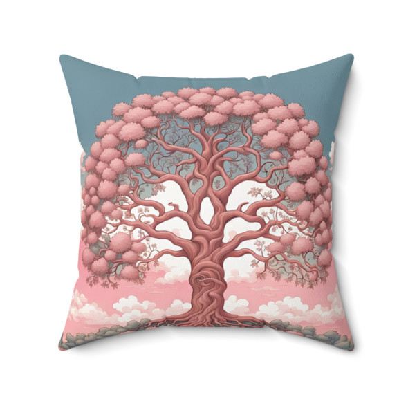 Beautiful Tree of Life Rowan Tree Pink Floral Throw Pillow. Excellent for living room, bedroom, dorm, or nursery. Unique design.
