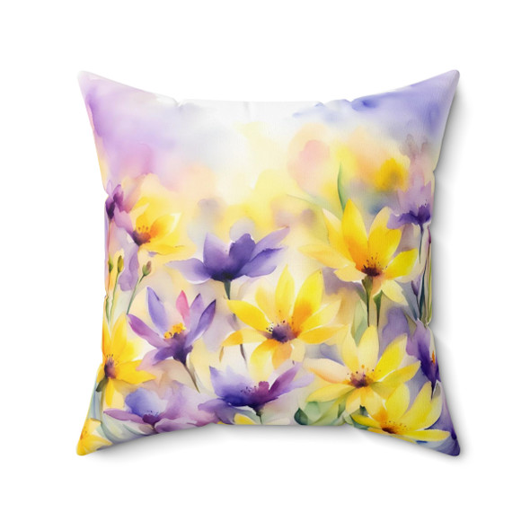 Spring Flowers in Purple and Yellow Decorative Accent Throw Pillow Watercolor Design sofa couch living room decor bed bedroom zipper
