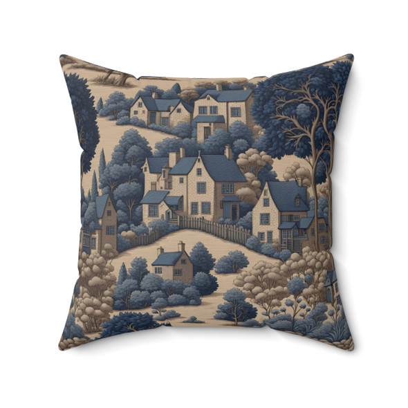 Navy and Beige Toile Style Decorative Accent Throw Pillow Sofa Couch Living Room Decor Bed bedroom navy blue beige tapestry