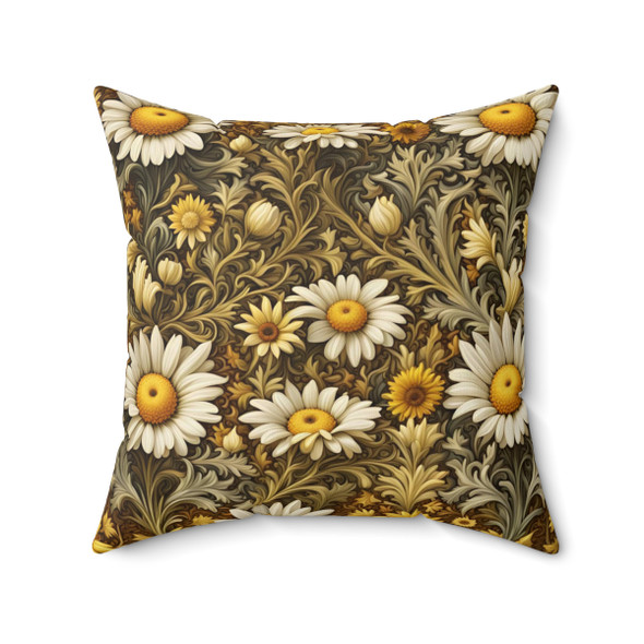 Woodland Daisies Old World Decorative Accent Square Throw Pillow in William Morris style yellow white green sofa couch living room decor