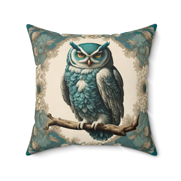 Teal and Cream Owl Tapestry Style Throw Pillow Living Room Sofa or Couch. Great for bedroom or dorm. Owl lovers will be delighted.