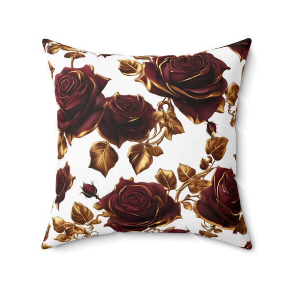 Burgundy and Gold Roses Accent Pillow