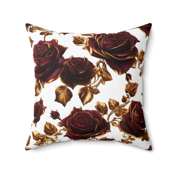 Burgundy and Gold Roses Accent Pillow