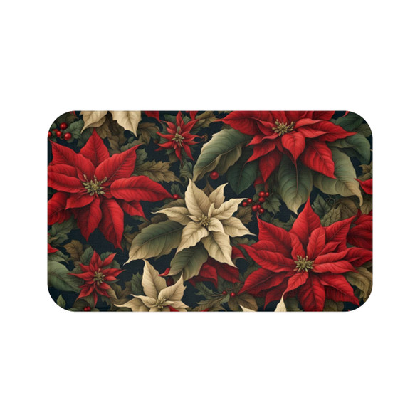 Christmas Poinsettia Bath Mat Microfiber Anti-slip non slip green red white floral flower pattern holidays bath rug for the bathroom