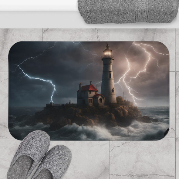 Lighthouse in the Storm Microfiber Nonslip Bath Mat