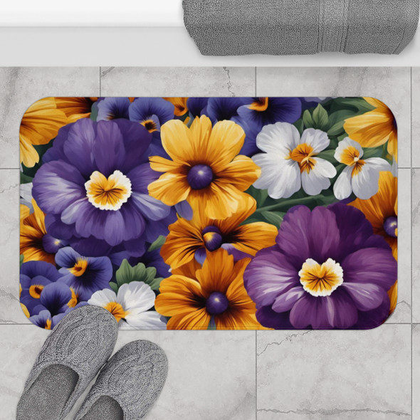 Pretty Pansies Purple and Yellow Anti-slip Microfiber Bath Mat
