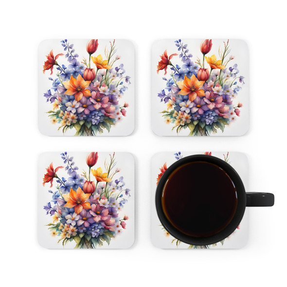 Spring Bouquet Corkwood Coaster Set Living Room Decor glass coasters christmas holiday birthday housewarming gift