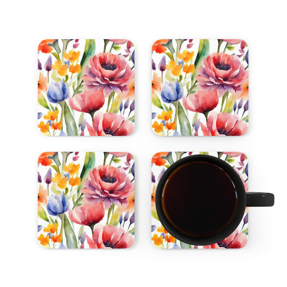 Floral Watercolor Corkwood Coaster Set Living Room Decor Glass coasters unique christmas holiday birthday housewarming gift