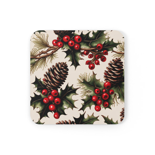 Pine and Holly Christmas Corkwood Coaster Set. Get your guests in the mood for the holiday with festive coasters!
