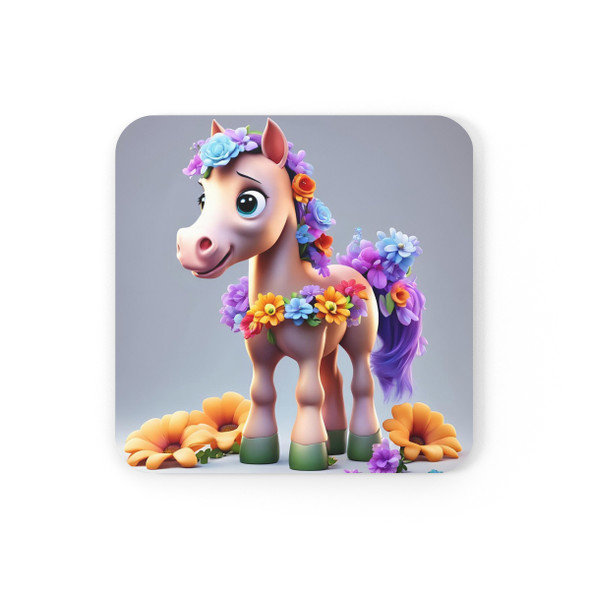 Cute Pony Corkwood Backed Coaster Set for Kids. No more reminding. Kids will WANT to use this coaster!